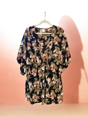 Kimono Black Floral Tie-Waist Cover-Up nwt